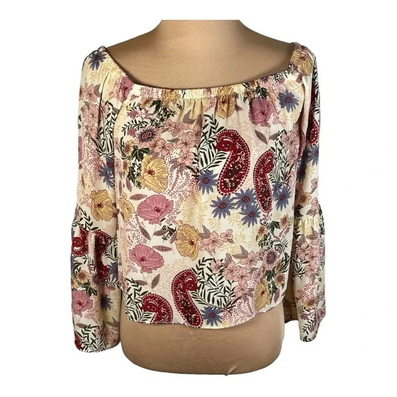 Love ❤️ Fire Peasant Boho Top Bell Sleeves Mixed Floral Print Small - Picture 1 of 10
